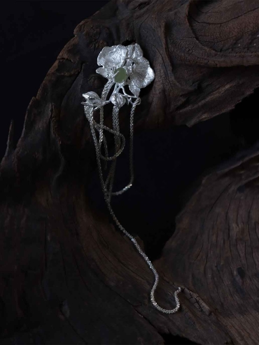 Silver Orchid Cluster Stud Earring-Single