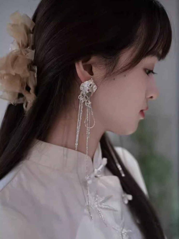 Silver Orchid Cluster Stud Earring-Single