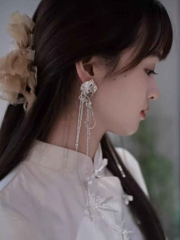 Silver Orchid Cluster Stud Earring-Single