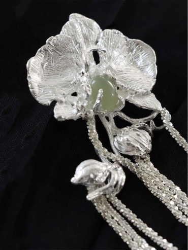 Silver Orchid Cluster Stud Earring-Single