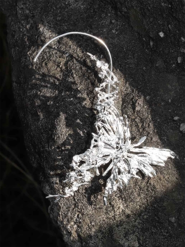 Silver Blossom Branch Butterfly Drop Earring-Single