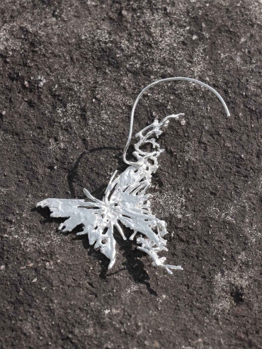 Silver Blossom Branch Butterfly Drop Earring-Single