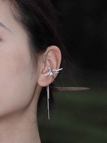 Silver Dragonfly Ear Cuff-Single