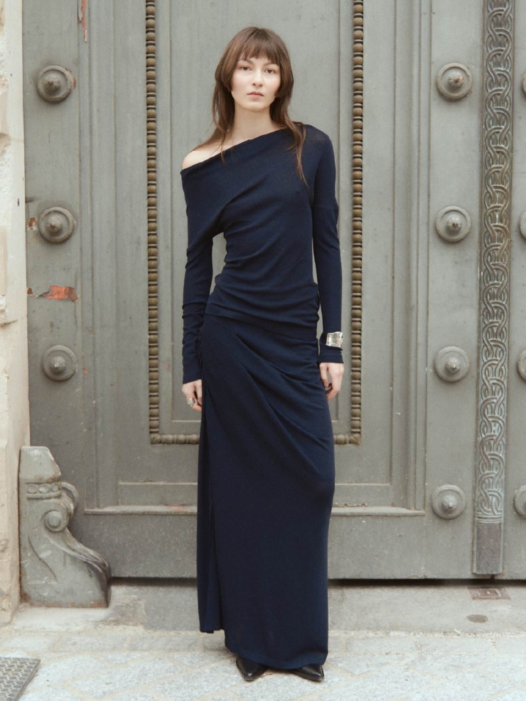 Navy Draped Mermaid Skirt