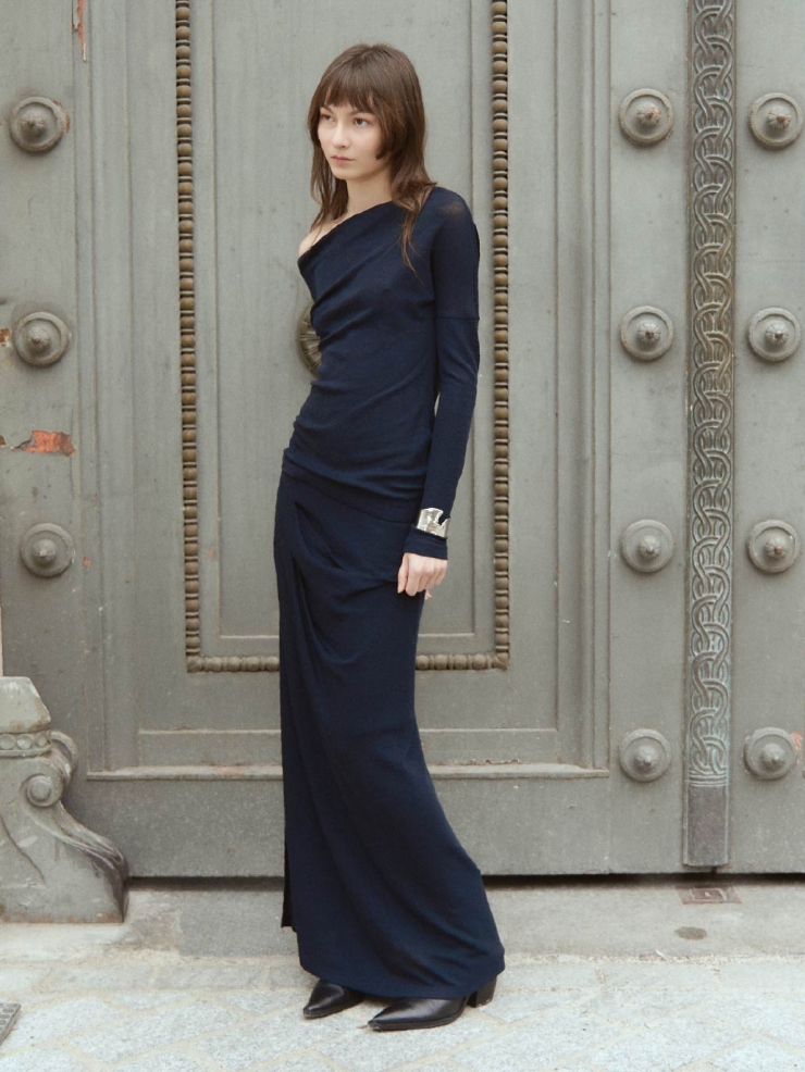 Navy One Shoulder Off Top