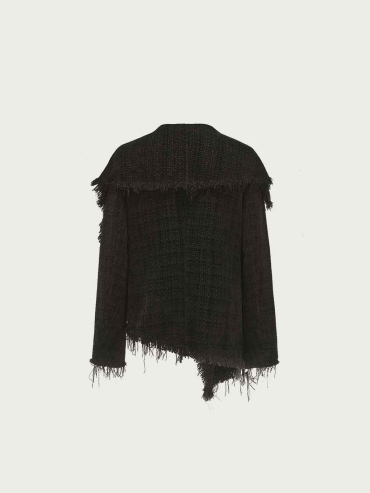 Black Fringed Patterned Knit Jacket