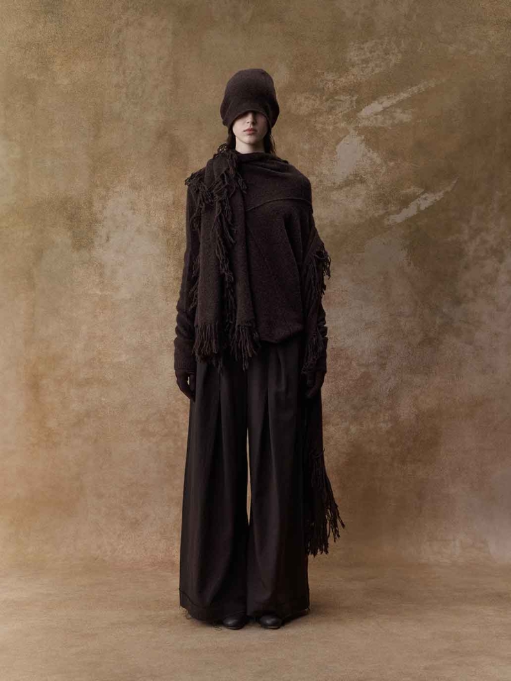 Dark Brown Asymmetric-Neck Knit Sweater