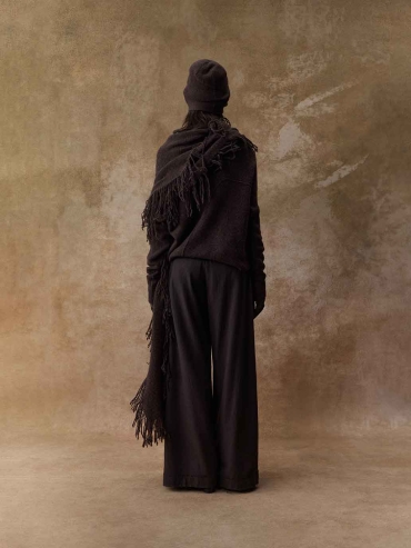 Dark Brown Asymmetric-Neck Knit Sweater