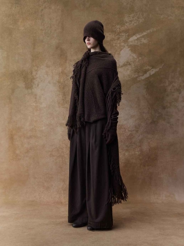 Dark Brown Asymmetric-Neck Knit Sweater