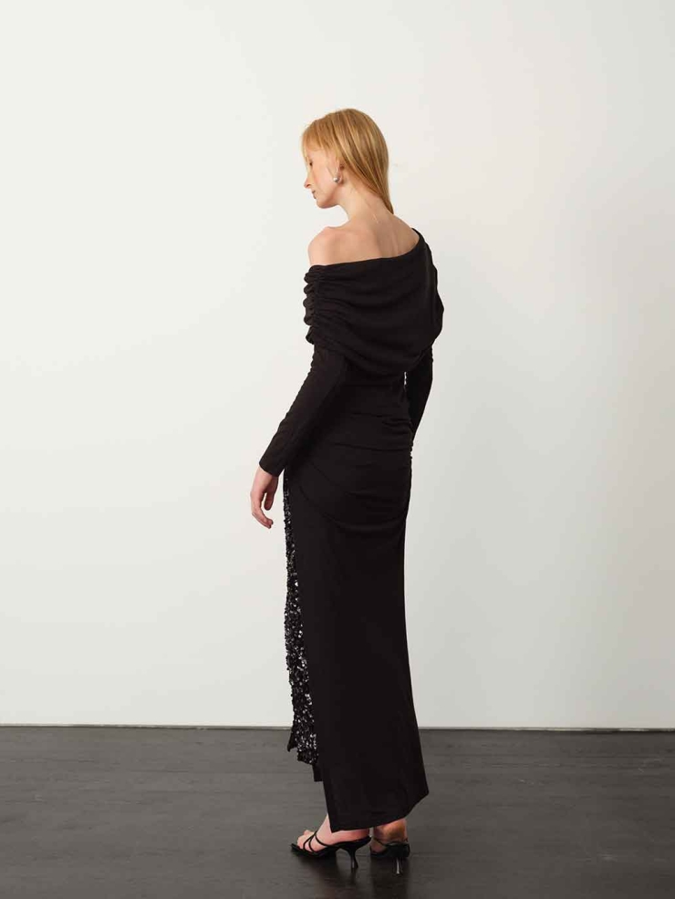 Black Wool Ruched Top