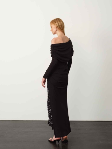 Black Wool Ruched Top