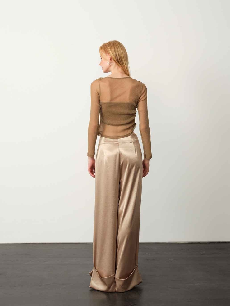 Brown Starry Sheer Mesh Fitted Top