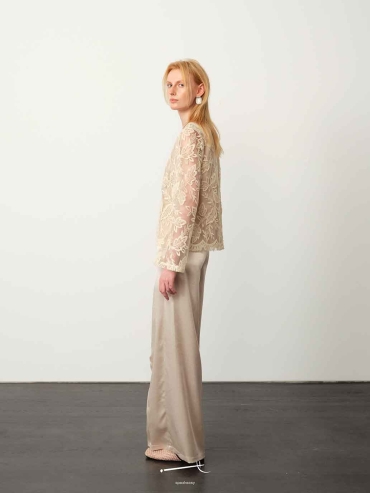Apricot Lace Jacquard Sheer Blouse