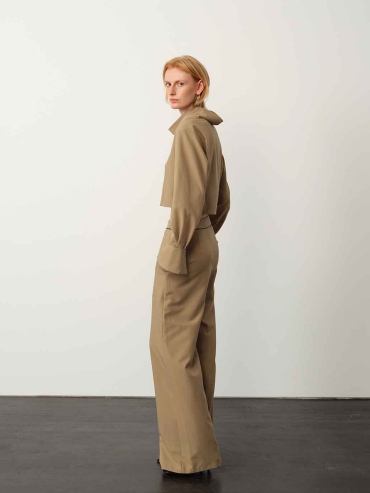 Khaki Textured Waistband Pants