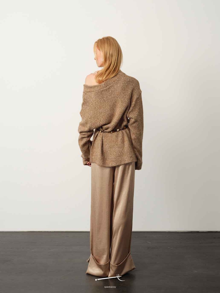 Champagne Acetate Metallic Hem Pants