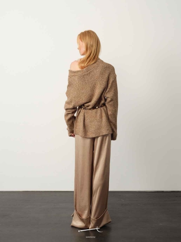 Champagne Acetate Metallic Hem Pants