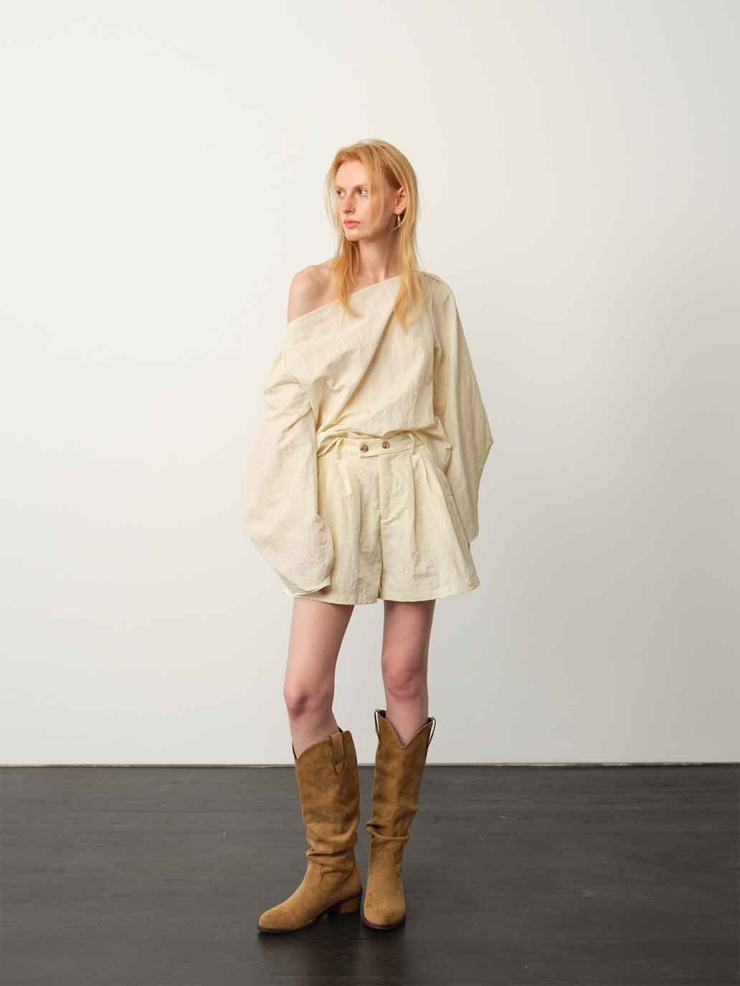 Apricot Double-Layer Silk-Textured Shorts