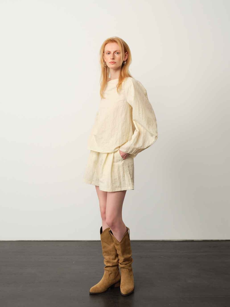 Apricot Double-Layer Silk-Textured Shorts
