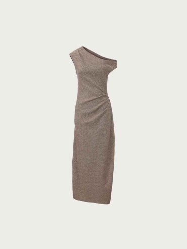 Brown One-Shoulder Knitted Maxi Dress