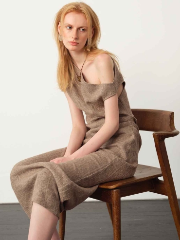 Brown One-Shoulder Knitted Maxi Dress