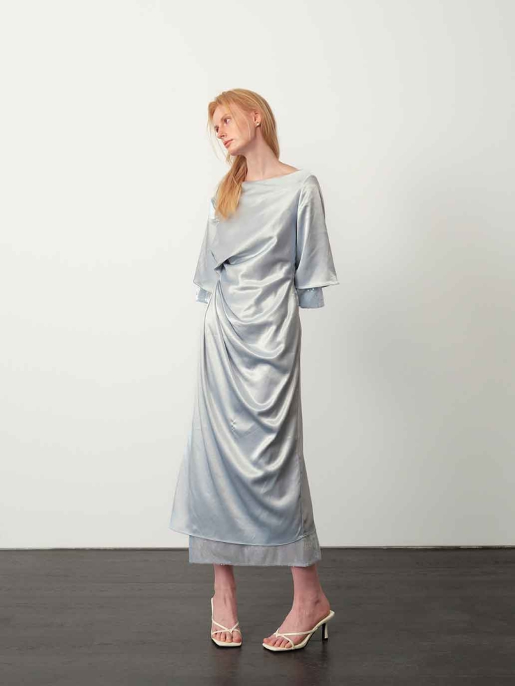 Misty Blue Acetate Backless Dress