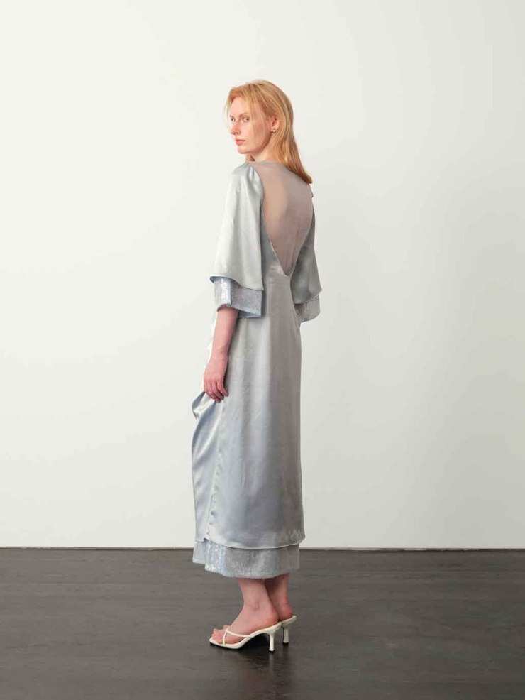 Misty Blue Acetate Backless Dress