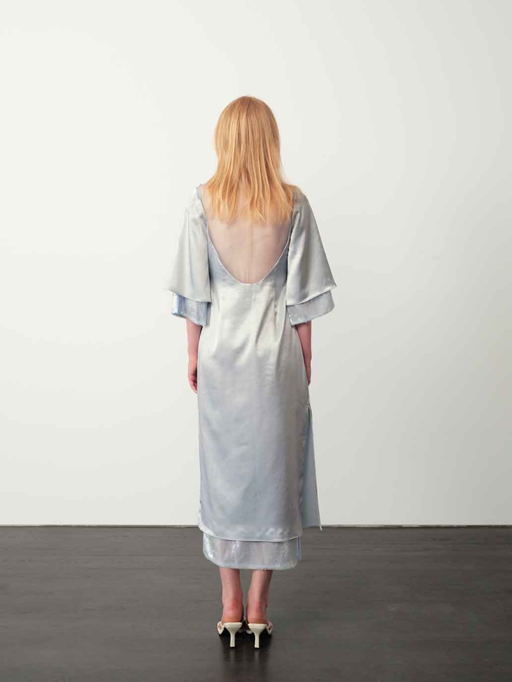 Misty Blue Acetate Backless Dress