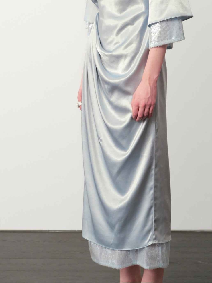 Misty Blue Acetate Backless Dress