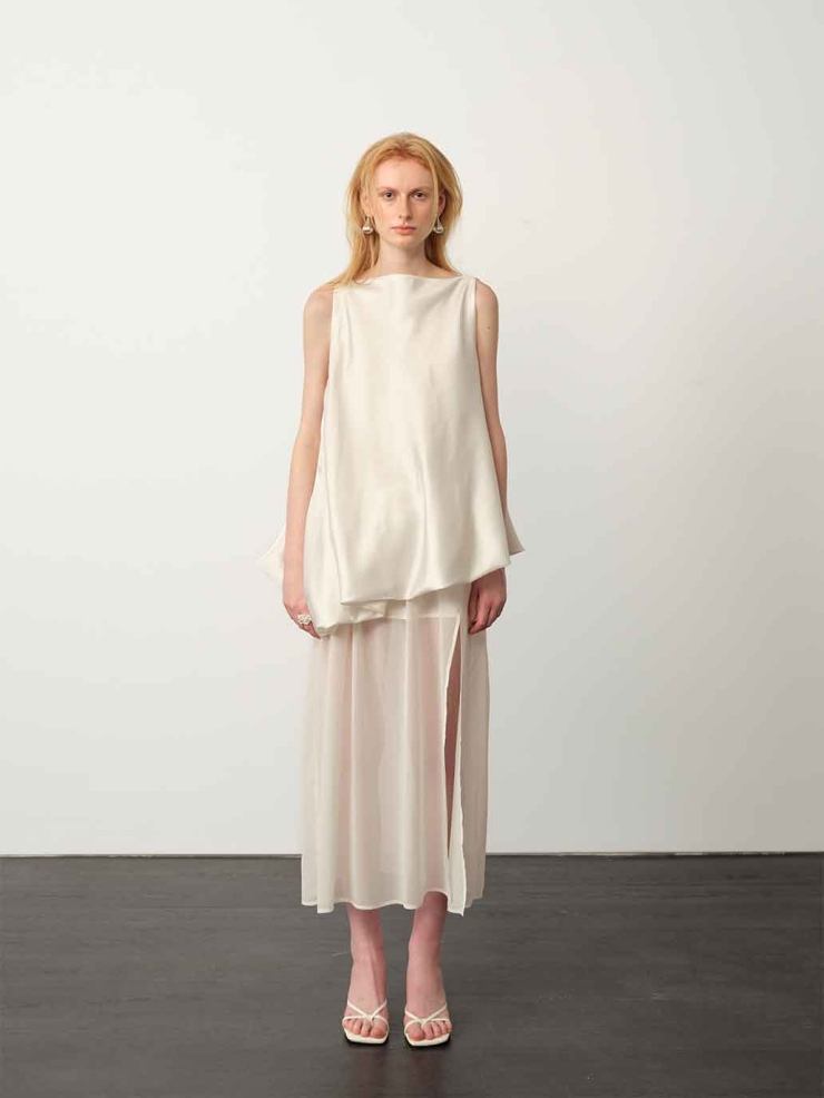 White Chiffon Bubble Maxi Dress