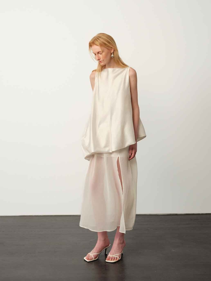 White Chiffon Bubble Maxi Dress