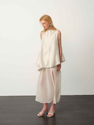 White Chiffon Bubble Maxi Dress