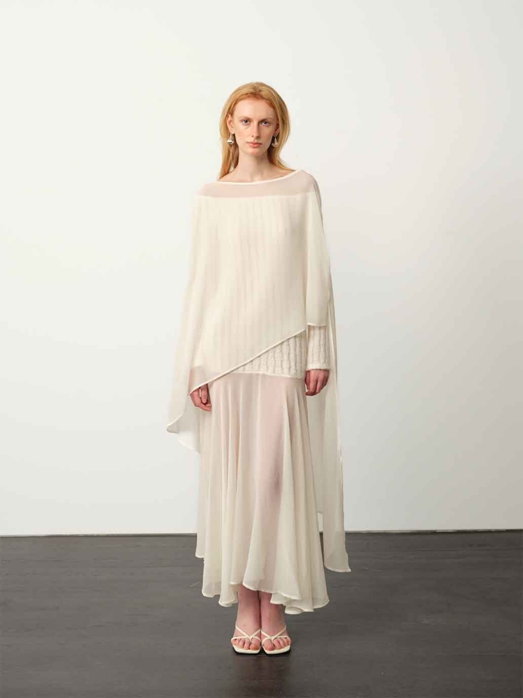 White Chiffon Panel Maxi Dress