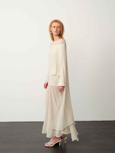 White Chiffon Panel Maxi Dress