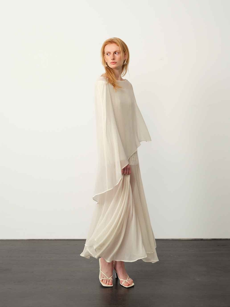 White Chiffon Panel Maxi Dress
