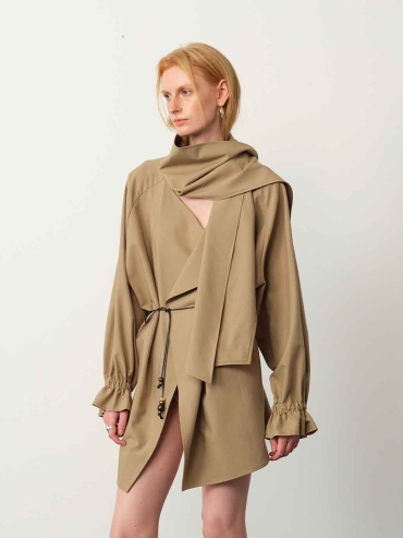 Khaki Scarf-Collar Jacket
