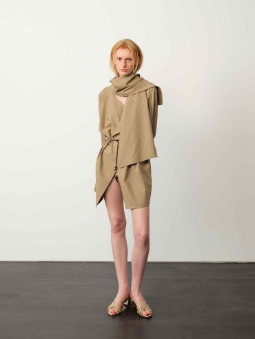 Khaki Scarf-Collar Jacket