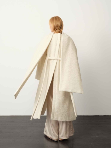 White Wool Collar-Scarf Coat