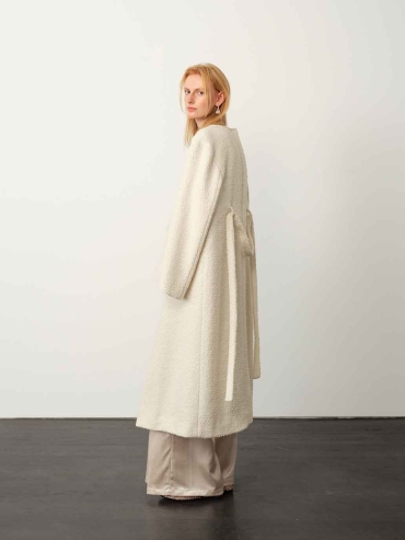 White Wool Collar-Scarf Coat
