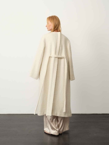 White Wool Collar-Scarf Coat