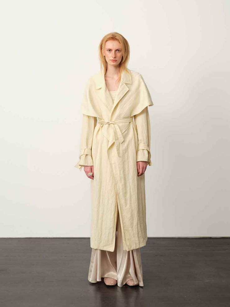 White Tencel Double-Layer Trench Coat