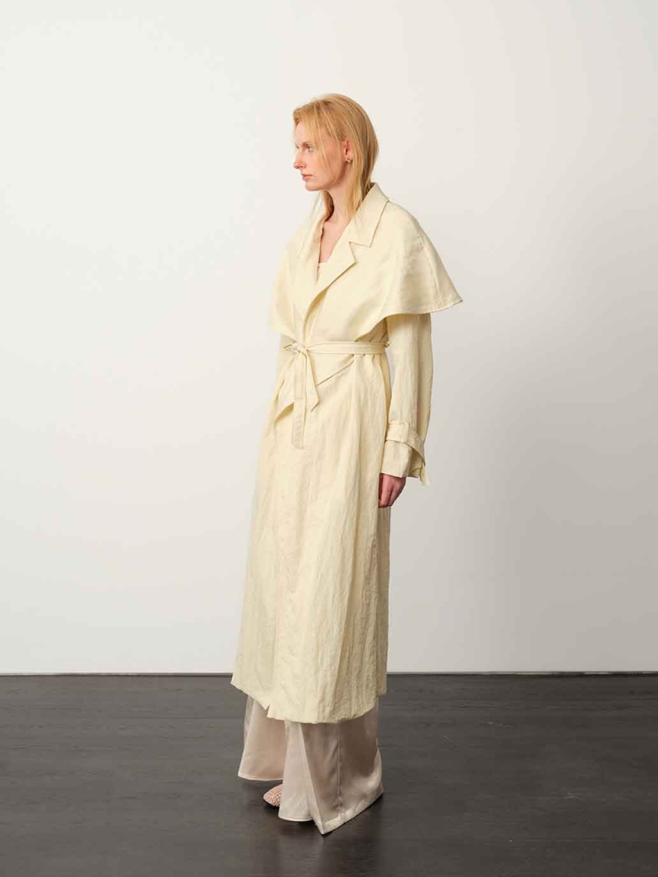 White Tencel Double-Layer Trench Coat