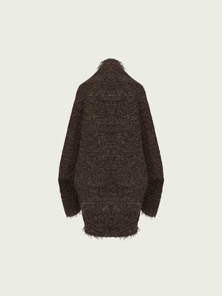 Brown Alpaca Wool Reversible Oversized Cardigan