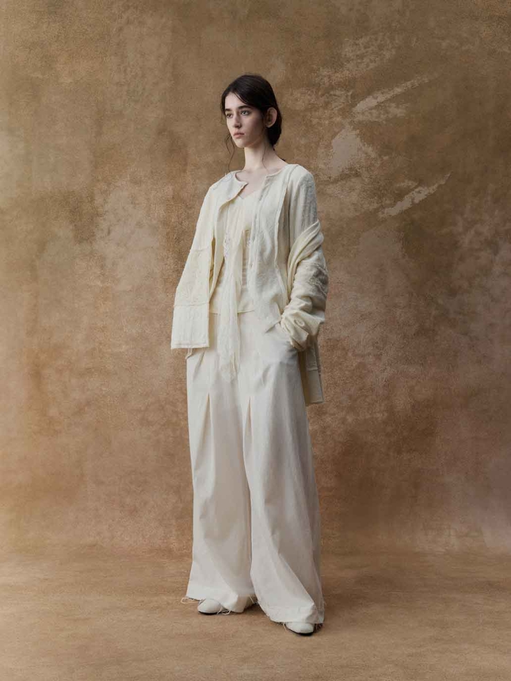 White Patchwork Relaxed-Fit Cardigan