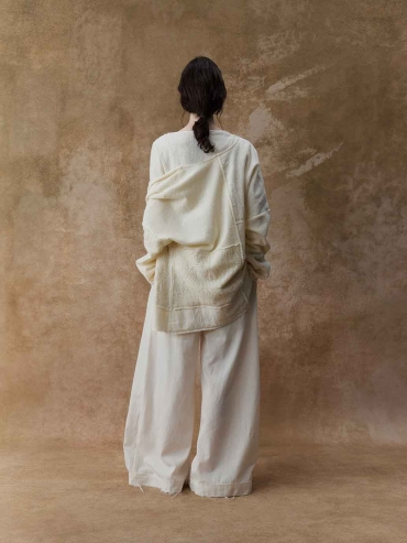 White Patchwork Relaxed-Fit Cardigan