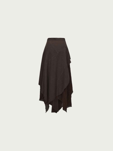 Brown Double-Layer Panelled Midi Skirt