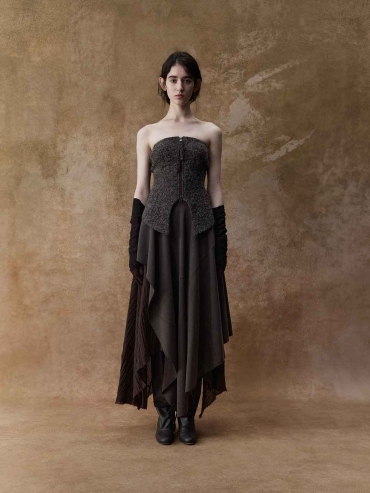 Brown Zip-Up Strapless Top