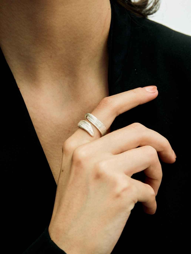 Silver Linear Double Band Ring