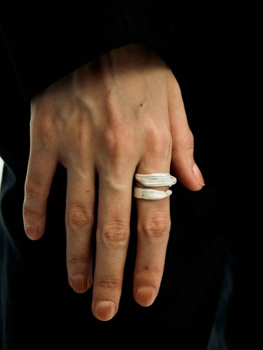 Silver Linear Double Band Ring