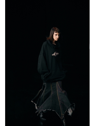 Space collar hoodie with beaded plant
