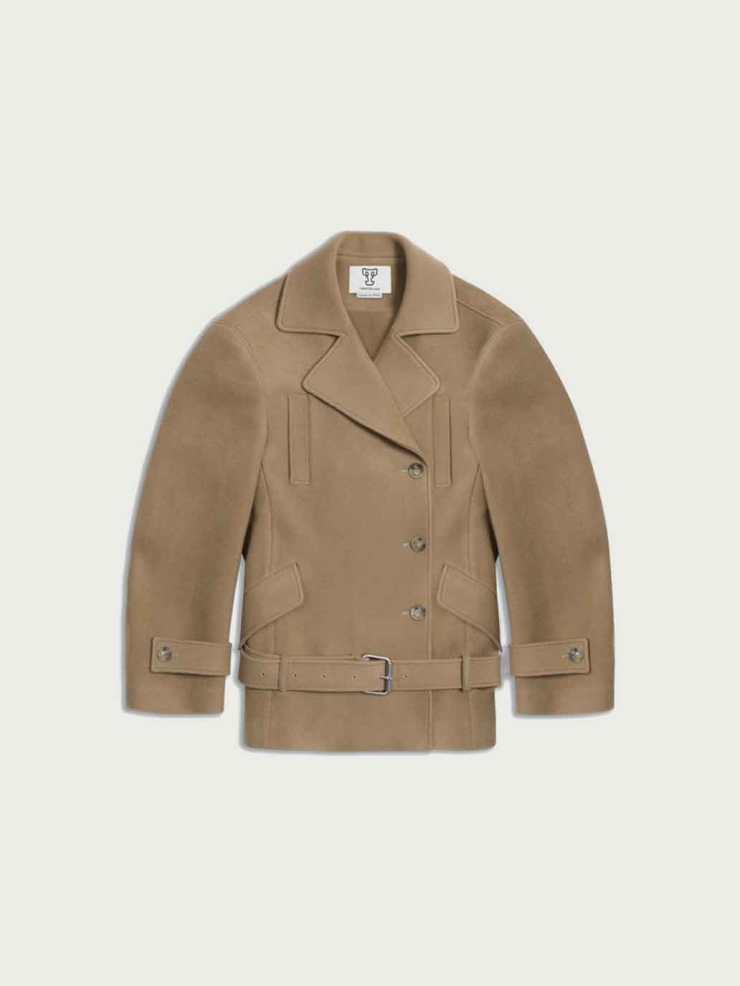 Camel Wide-shoulder Peacoat